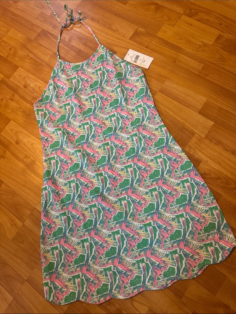 NWT Lauren James Paige dress green and pink with parrots size LG
